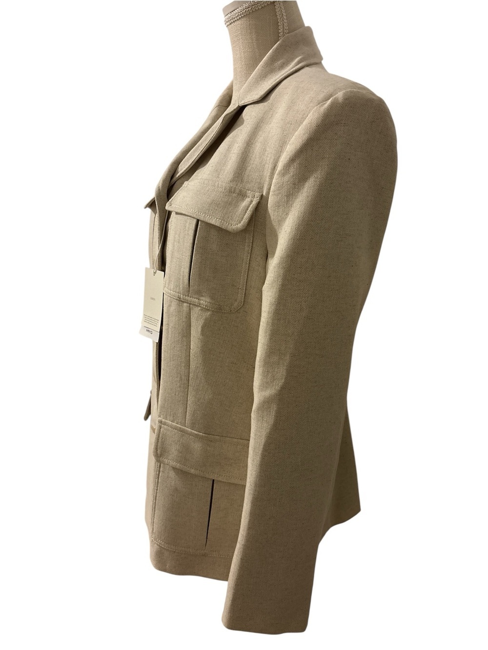 Mango Women's Cream Button-Front Structured Blazer Jacket Sz/L NWT. - Picture 4 of 13